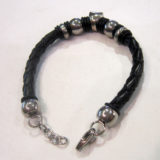 Pulsera de acero y cuero con bolas - Imagen 2