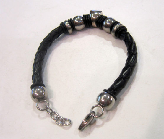 Pulsera de acero y cuero con bolas - Imagen 2