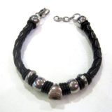 Pulsera de acero y cuero con bolas - Imagen 3