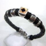 Pulsera de acero y cuero con bolas - Imagen 4