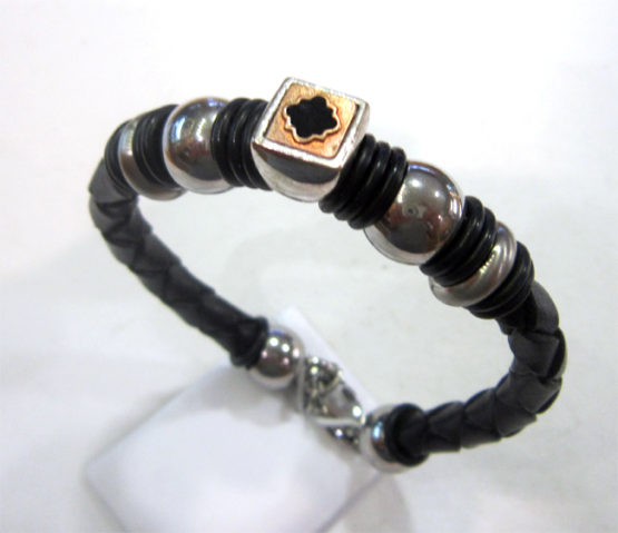 Pulsera de acero y cuero con bolas - Imagen 4