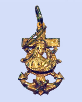 Cruz marinera en oro amarillo con Virgen del Carmen