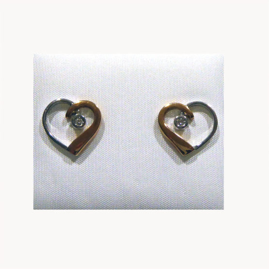 Pendientes de Oro bicolor de corazón con 1 brillante