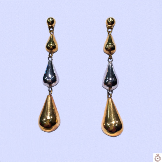 Pendientes de Oro bicolor largos tres gotas