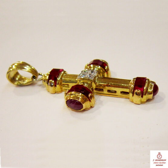 Cruz de oro amarillo grande con piedras rojas - Imagen 2
