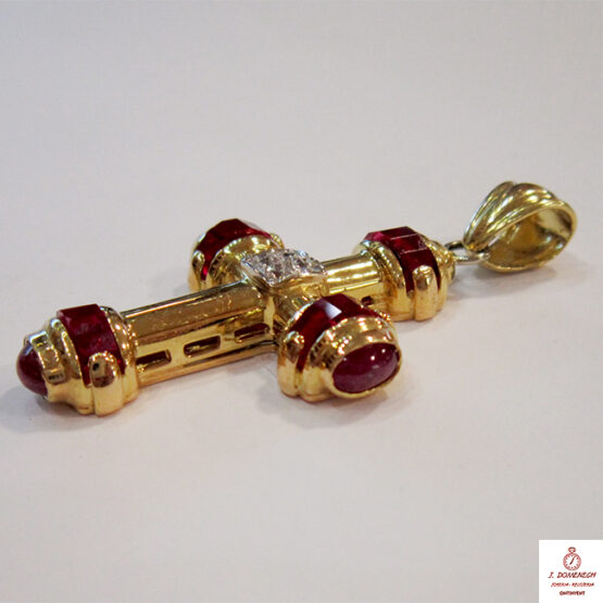 Cruz de oro amarillo grande con piedras rojas - Imagen 3