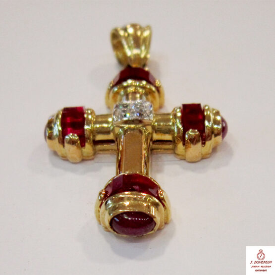 Cruz de oro amarillo grande con piedras rojas - Imagen 4