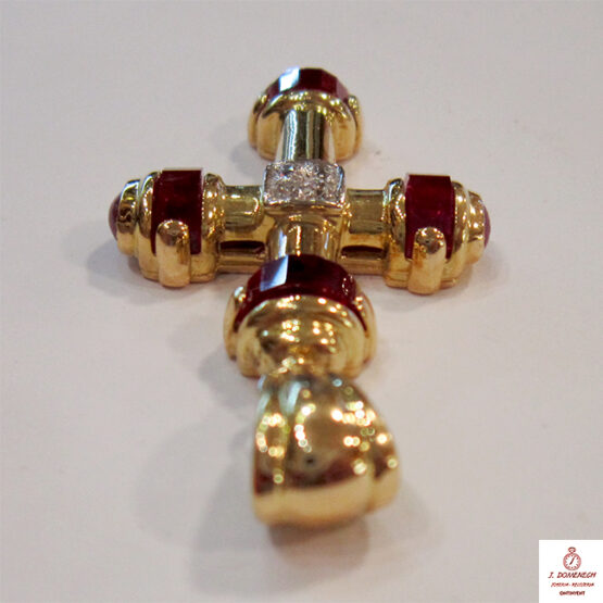 Cruz de oro amarillo grande con piedras rojas - Imagen 5