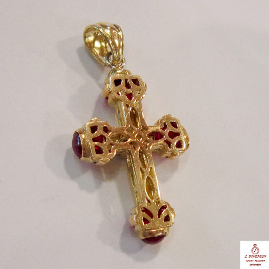 Cruz de oro amarillo grande con piedras rojas - Imagen 6