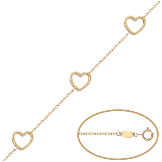 Pulsera en oro amarillo con 3 corazones PU1056