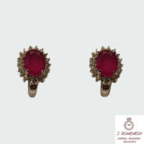 Pendientes oro blanco con piedra roja y circonitas