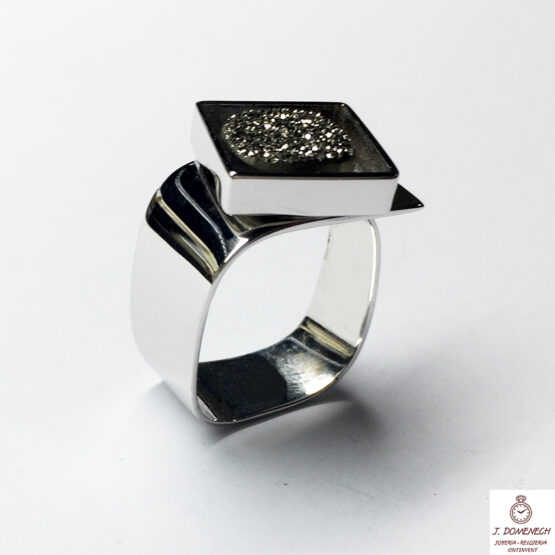 Sortija de plata de Belén Bajo con drusa metalizada - Imagen 2