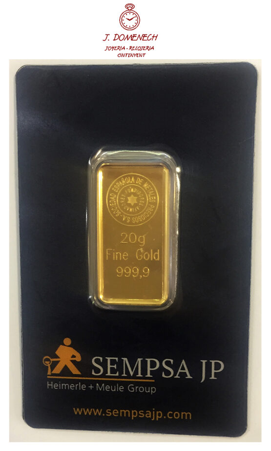 Lingote de oro fino Sempsa de 20 gramos