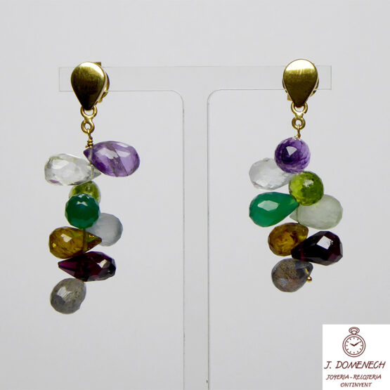 Pendientes en oro de Belén Bajo con cuarzos de colores