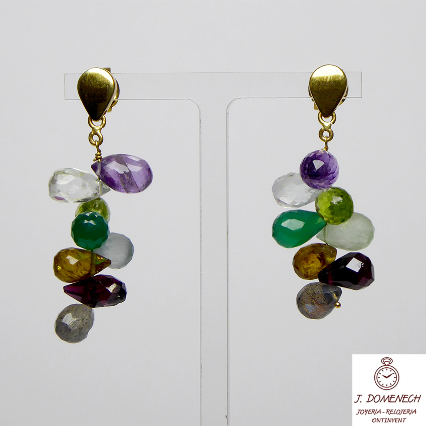 Pendientes en oro de Belén Bajo con cuarzos de colores