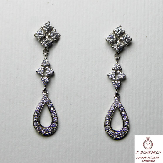 Pendientes de oro blanco largos con circonitas