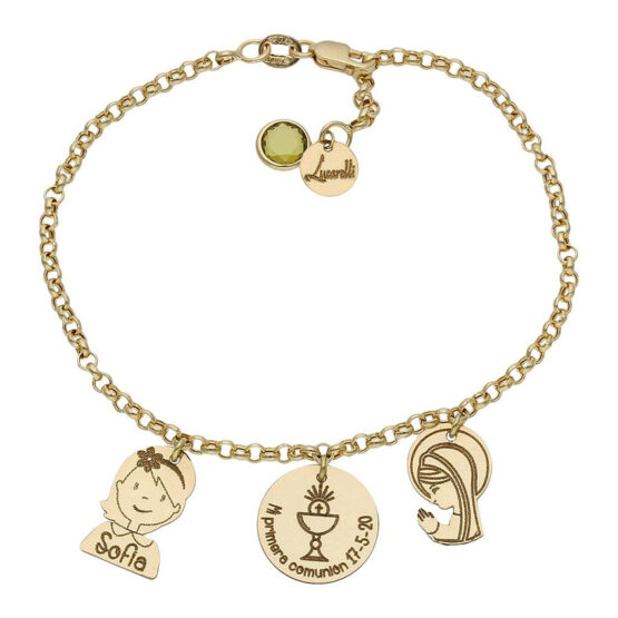 Pulsera de oro amarillo para comunión personalizada