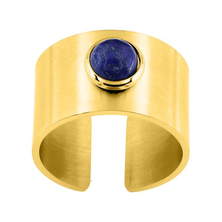 Anillo de acero dorado con piedra azul 437149