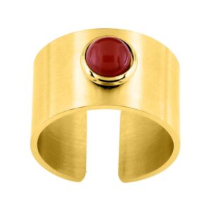 Anillo de acero dorado con piedra roja 437150