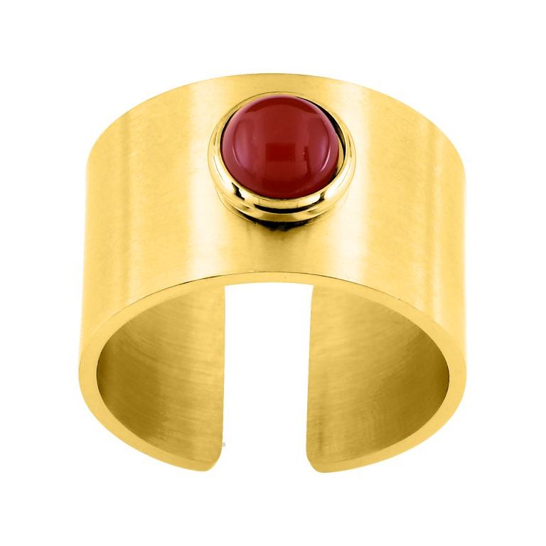 Anillo de acero dorado con piedra roja 437150