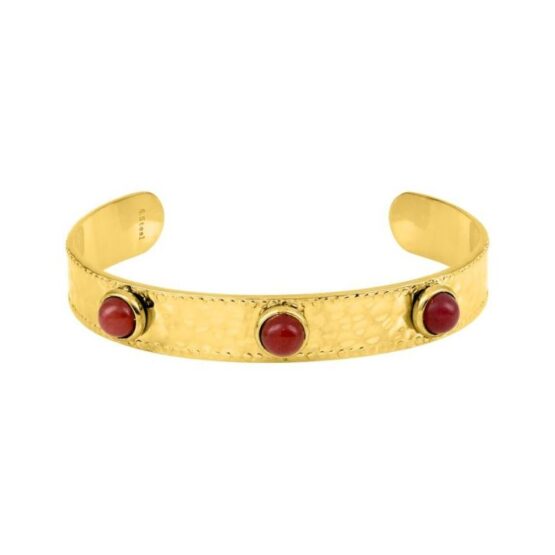 Brazalete de acero dorado con 3 piedras rojas 433678