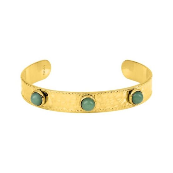 Brazalete de acero dorado con 3 piedras verdes 433680