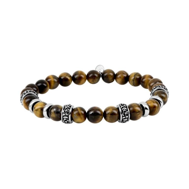 Pulsera de caballero de acero con bolas ojo de tigre 433628