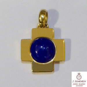 Cruz de oro amarillo con lapislázuli