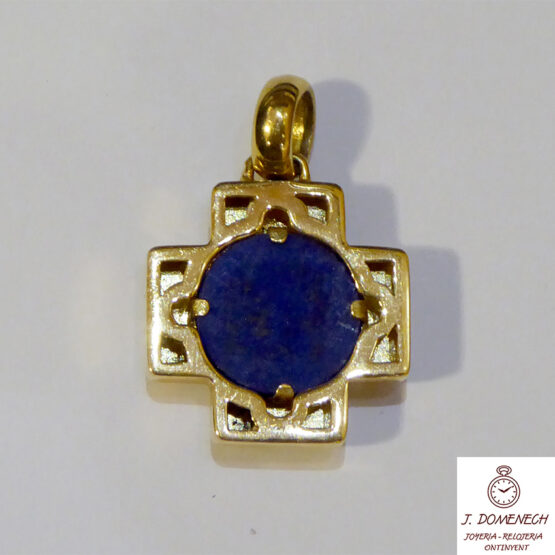 Cruz de oro amarillo con lapislázuli - Imagen 2