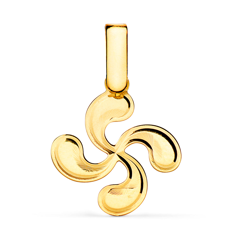 Colgante de oro amarillo Lauburu en brillo