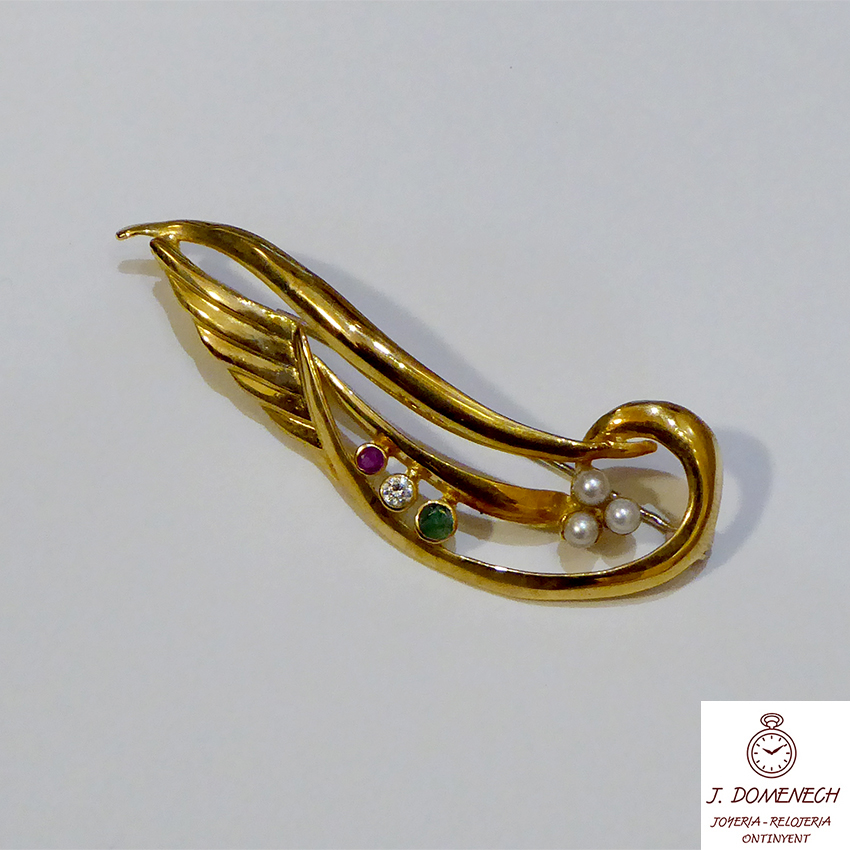 Broche de oro amarillo calado tipo ala
